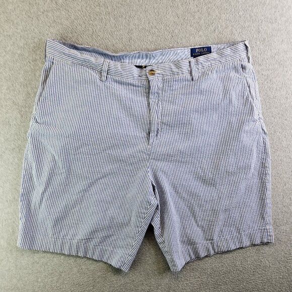 Polo Ralph Lauren Shorts Mens 38 Blue Striped Seersucker Nautical Boating Yacht - Picture 1 of 13